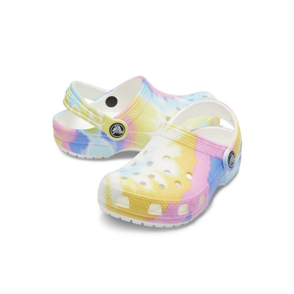 Crocs Classic Baby Toddler 4 Rainbow Tie Dye Graphic Clogs